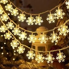 Декоративна світлоідодна LED гірлянда "Сніжинки" 3 метри на 3 АА батарейках Теплий білий (ARSH)