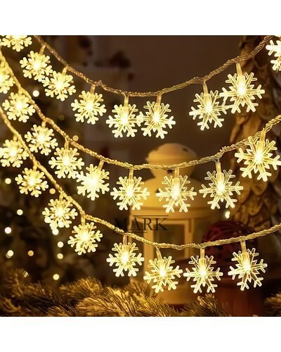 Декоративная светодиодная LED гирлянда «Снежинки» 3 метра на 3 АА батарейках Теплый белый (ARSH)