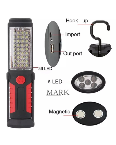 Портативный аккумуляторный фонарик с крючком для подвешивания PE-41 36+5 LED (AMN)