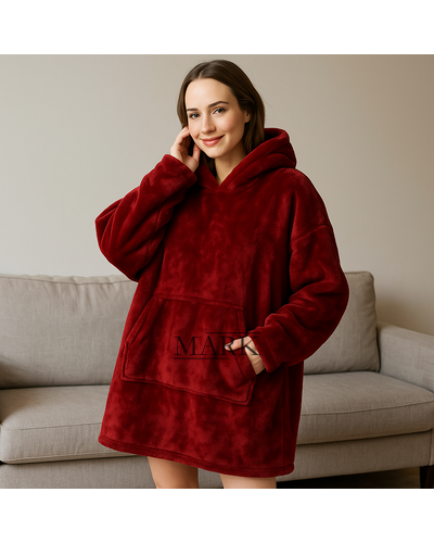 Теплая толстовка - плед с капюшоном HUGGLE HOODIE КОВДРА NM-500 Красный