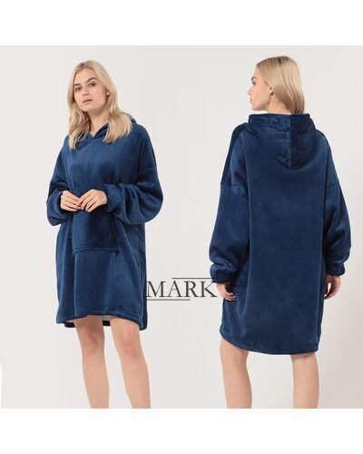 Теплая толстовка - плед с капюшоном HUGGLE HOODIE КОВДРА NM-500 Синий