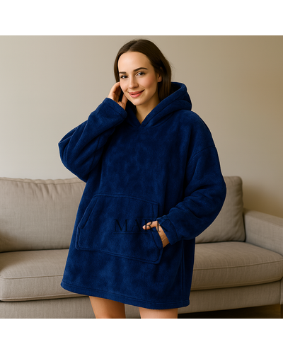 Теплая толстовка - плед с капюшоном HUGGLE HOODIE КОВДРА NM-500 Синий