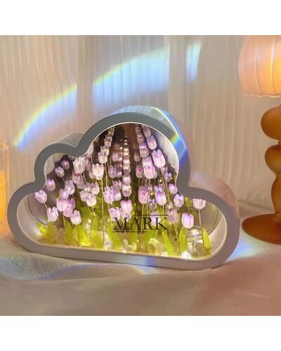 Набор для сборки светодиодный настольный ночник «Облако и тюльпаны» с зеркалом (AX)