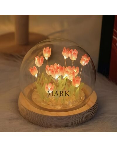 Настольный светодиодный ночник-колба на деревянной подставке «Тюльпаны в колбе» (умелые ручки) (AX)