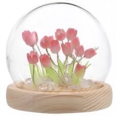 Настольный светодиодный ночник-колба на деревянной подставке «Тюльпаны в колбе» (умелые ручки) (AX)