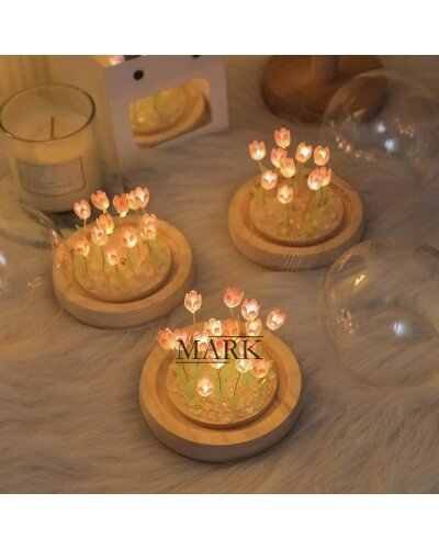 Настольный светодиодный ночник-колба на деревянной подставке «Тюльпаны в колбе» (умелые ручки) (AX)