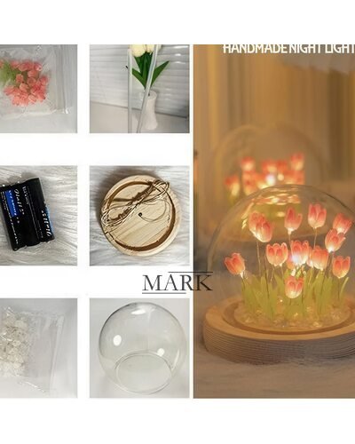 Настольный светодиодный ночник-колба на деревянной подставке «Тюльпаны в колбе» (умелые ручки) (AX)