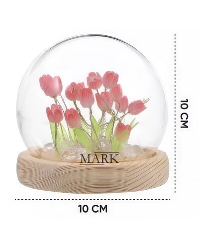 Настольный светодиодный ночник-колба на деревянной подставке «Тюльпаны в колбе» (умелые ручки) (AX)