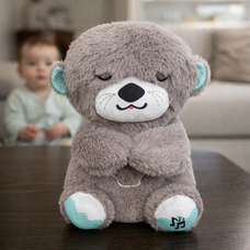 Успокаивающая мягкая игрушка-обнимашка для детей ночник для сна с функцией дыхания "Сказочная выдра" Серый (HA-400)