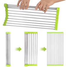 Кухонна складна сушарка для посуду на раковину KitchenWare EasyDry 37х22 см Зелена (HA-359)