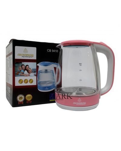 Электрический стеклянный прозрачный чайник с подсветкой Crownberg CB-9410 2200 Вт 1,7 л Розовый