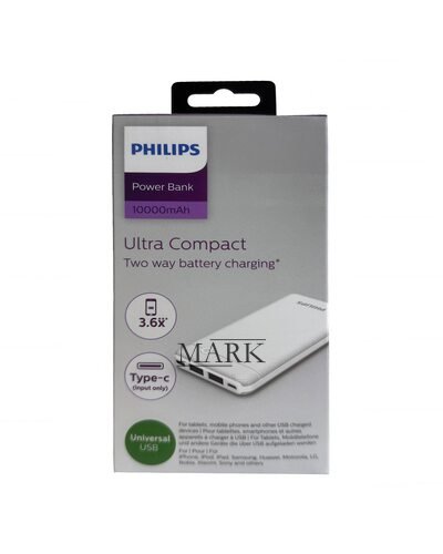 Портативное зарядное устройство повербанк Philips Power Bank 10000mAh Ultra Compact