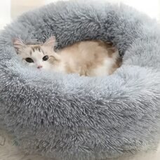 Пушиста кругла лежака пуфик для тварин, собак, кішок MA819 50см Сірий (ARSH)