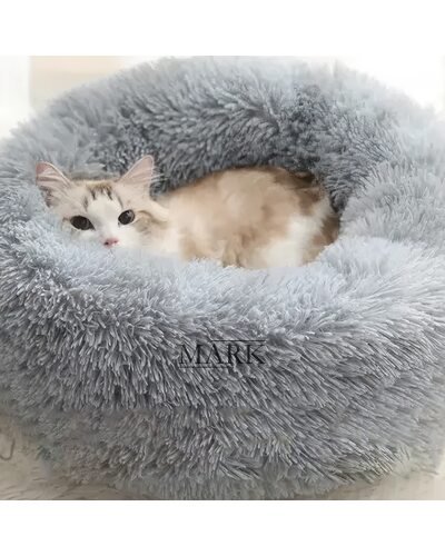 Пушистая круглая лежака пуфик для животных, собак, кошек MA819 50см Серый (ARSH)