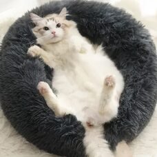 Пушиста кругла лежака пуфик для тварин, собак, кішок MA819 50см Сірий (ARSH)