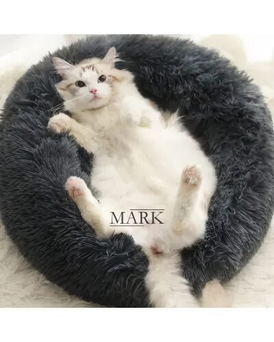 Пушистая круглая лежака пуфик для животных, собак, кошек MA819 50см Серый (ARSH)