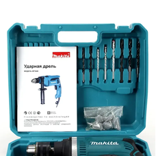 Ударний дриль з набором свердел, біт, каміння, кейс для зберігання MAKITA HP1630 (710 ВТ, 0-3200 об./хв.)  