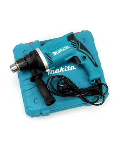 Ударный дрель с набором сверл, бит, камней кейс для хранения MAKITA HP1630 (710 ВТ, 0-3200 ОБ./МИН.)