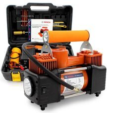 Мощный двухпоршневой автомобильный компрессор с пластиковым кейсом в комплекте Bosch 12V