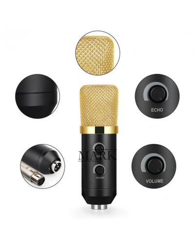 Студийный микрофон с кронштейном со стойкой и ветрозащитой Music DJ. M 800U Черно-золотой (ЖЯ)