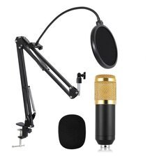 Студийный микрофон с кронштейном со стойкой и ветрозащитой Music DJ. M 800U Черно-золотой (ЖЯ)