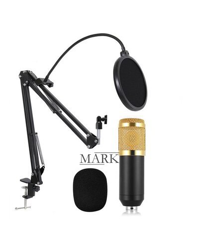 Студийный микрофон с кронштейном со стойкой и ветрозащитой Music DJ. M 800U Черно-золотой (ЖЯ)
