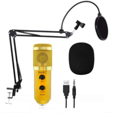 Студийный микрофон с кронштейном со стойкой и ветрозащитой Music DJ. M 800U Золотой (ЖЯ)