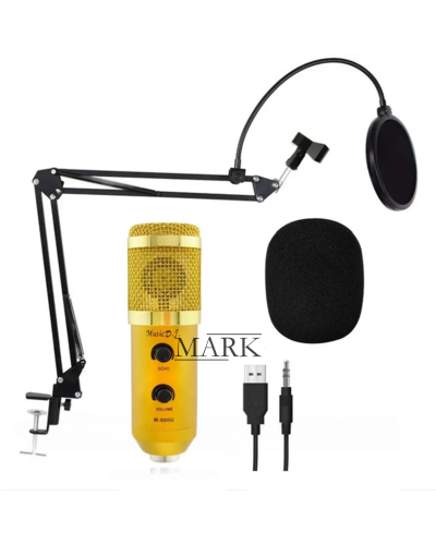 Студийный микрофон с кронштейном со стойкой и ветрозащитой Music DJ. M 800U Золотой (ЖЯ)