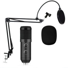 Студийный микрофон с кронштейном со стойкой и ветрозащитой Music DJ. M 800U Черный (ЖЯ)