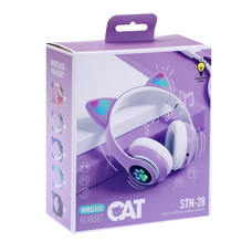 Беспроводные складные TWS bluetooth наушники с кошачьими ушками Cat STN-28 Фиолетовый