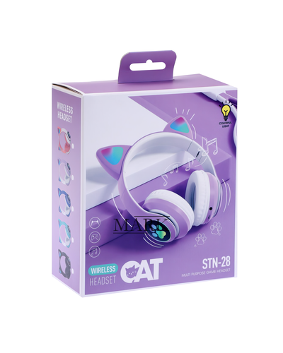 Беспроводные складные TWS bluetooth наушники с кошачьими ушками Cat STN-28 Фиолетовый