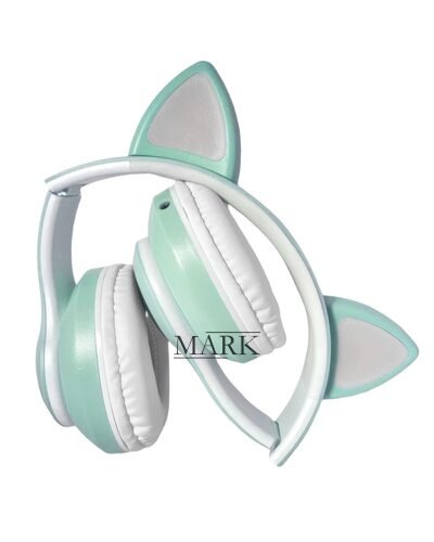 Беспроводные складные TWS bluetooth наушники с кошачьими ушками Cat STN-28 Бирюзовый