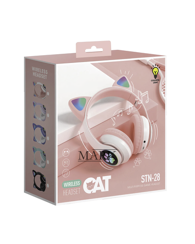 Беспроводные складные TWS bluetooth наушники с кошачьими ушками Cat STN-28 Розовый + карта памяти на 16 Гб Беспроводные складные TWS bluetooth наушники с кошачьими ушками Cat STN-28 Розовый + карта памяти на 16 Гб