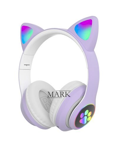 Беспроводные складные TWS bluetooth наушники с кошачьими ушками Cat STN-28 Фиолетовый + карта памяти на 16 Гб