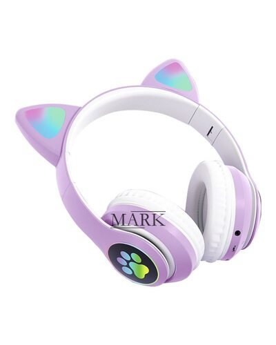 Беспроводные складные TWS bluetooth наушники с кошачьими ушками Cat STN-28 Фиолетовый + карта памяти на 16 Гб