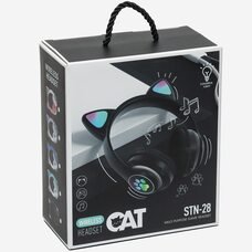 Беспроводные складные TWS bluetooth наушники с кошачьими ушками Cat STN-28 Черный + карта памяти на 16 Гб