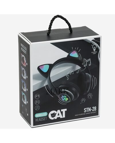 Беспроводные складные TWS bluetooth наушники с кошачьими ушками Cat STN-28 Черный + карта памяти на 16 Гб