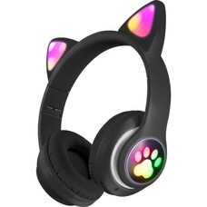 Беспроводные складные TWS bluetooth наушники с кошачьими ушками Cat STN-28 Черный + карта памяти на 16 Гб