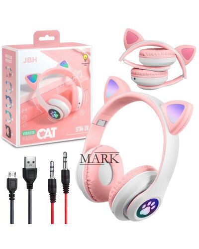 Беспроводные складные TWS bluetooth наушники с кошачьими ушками Cat STN-28 Розовый + карта памяти на 32 Гб Беспроводные складные TWS bluetooth наушники с кошачьими ушками Cat STN-28 Розовый + карта памяти на 32 Гб