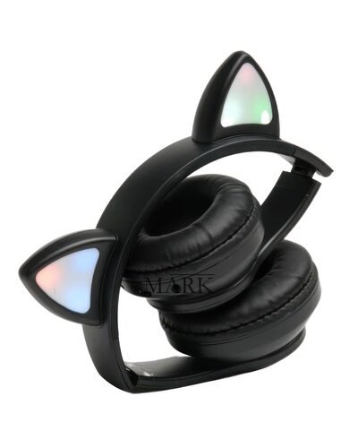 Беспроводные складные TWS bluetooth наушники с кошачьими ушками Cat STN-28 Черный + карта памяти на 32 Гб