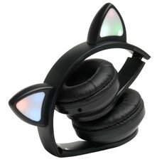 Беспроводные складные TWS bluetooth наушники с кошачьими ушками Cat STN-28 Черный + карта памяти на 64 Гб