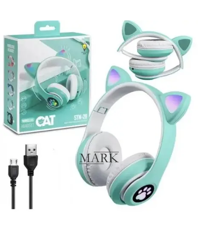 Беспроводные складные TWS bluetooth наушники с кошачьими ушками Cat STN-28 Бирюзовый + карта памяти на 64 Гб Беспроводные складные TWS bluetooth наушники с кошачьими ушками Cat STN-28 Бирюзовый + карта памяти на 64 Гб