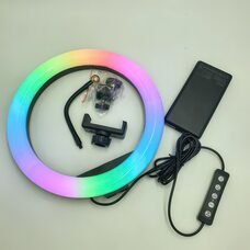 Кільцева кольорова селфі LED-лампа на штативі LED SOFT RING LIGHT RGBW 26 см зі штативом у комплекті 210 см