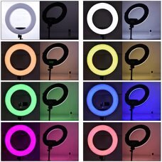Кільцева кольорова селфі LED-лампа на штативі LED SOFT RING LIGHT RGBW 26 см зі штативом у комплекті 210 см