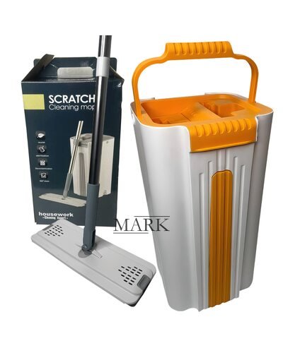 Механічна швабра-стрічка з відром і автоматичним віджимом Scratch housework 10 л Біло-Помаранчевий (НА-371)