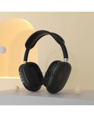 Беспроводные накладные TWS bluetooth наушники с микрофоном и поддержкой карты памяти AirMax P9 400 мА/год Черный глянец (HA-34)