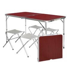 Туристичний розкладний стіл для пікніка з 4 стільцями і парасолькою 1,6 метра, складається у валізу Коричневий