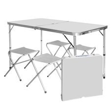 Туристичний розкладний стіл для пікніка з 4 стільцями і парасолькою 1,6 метра, складається у валізу Білий