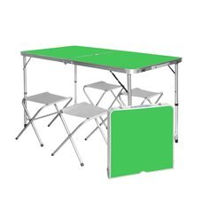 Туристичний розкладний стіл для пікніка з 4 стільцями і парасолькою 1,6 метра, складається у валізу Зелений