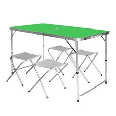 Туристичний розкладний стіл для пікніка з 4 стільцями і парасолькою 1,6 метра, складається у валізу Зелений